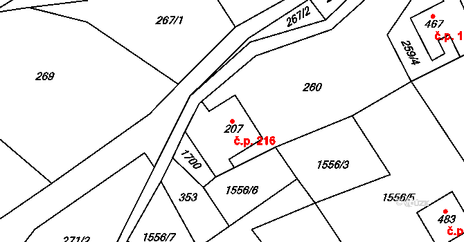 Lipová 216 na parcele st. 207 v KÚ Lipová u Šluknova, Katastrální mapa