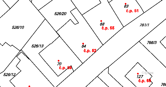 Plískov 52 na parcele st. 64 v KÚ Plískov, Katastrální mapa