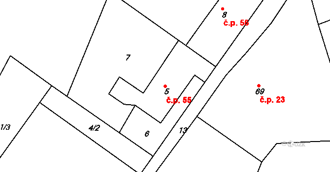 Starkoč 55, Studnice na parcele st. 5 v KÚ Starkoč u Vysokova, Katastrální mapa