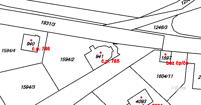 Náchod 785 na parcele st. 941 v KÚ Náchod, Katastrální mapa