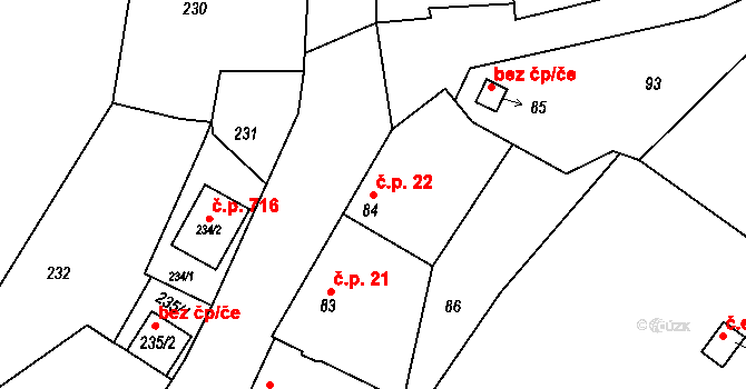 Rájec 22, Rájec-Jestřebí na parcele st. 84 v KÚ Rájec nad Svitavou, Katastrální mapa