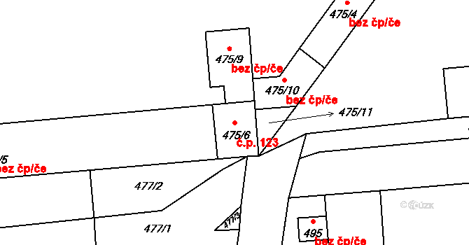 Postřelmov 123 na parcele st. 475/6 v KÚ Postřelmov, Katastrální mapa