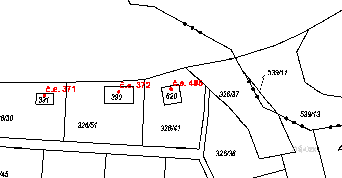 Dražice 485 na parcele st. 620 v KÚ Dražice u Tábora, Katastrální mapa