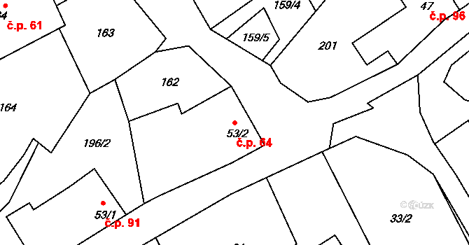 Luboměř 64 na parcele st. 53/2 v KÚ Luboměř, Katastrální mapa