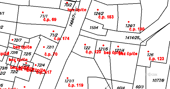 Lhenice 120 na parcele st. 122 v KÚ Lhenice, Katastrální mapa