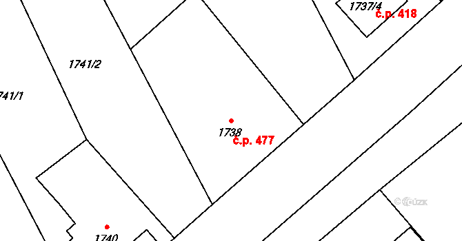 Kopřivnice 477 na parcele st. 1738 v KÚ Kopřivnice, Katastrální mapa