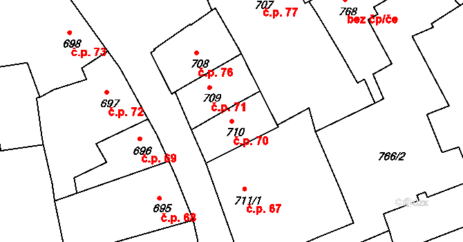 Latrán 70, Český Krumlov na parcele st. 710 v KÚ Český Krumlov, Katastrální mapa
