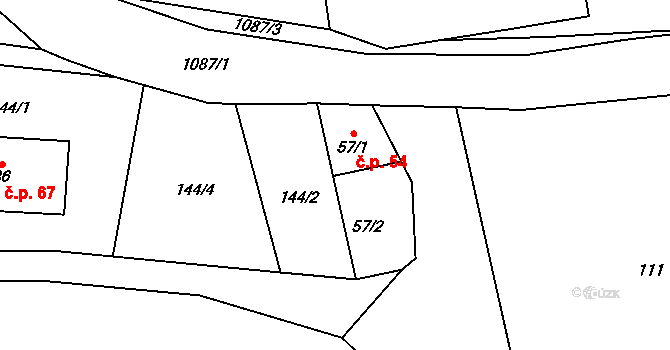 Vlčetín 54, Žirovnice na parcele st. 57/1 v KÚ Vlčetín, Katastrální mapa