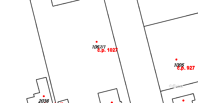 Humpolec 1027 na parcele st. 1067/1 v KÚ Humpolec, Katastrální mapa