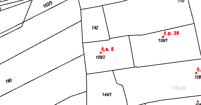 Merklín 5 na parcele st. 109/2 v KÚ Merklín u Přeštic, Katastrální mapa
