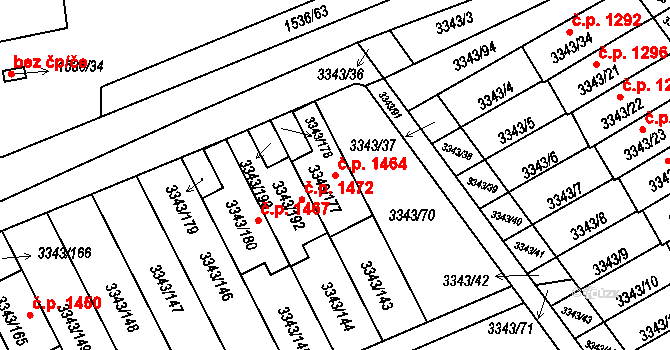 Třešť 1464 na parcele st. 3343/177 v KÚ Třešť, Katastrální mapa