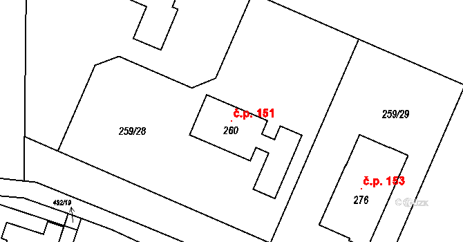 Javorník 151 na parcele st. 260 v KÚ Javorník u Svitav, Katastrální mapa