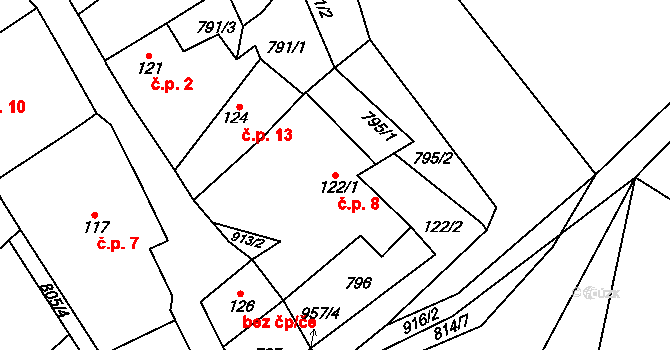 Chotiv 8, Žďár nad Orlicí na parcele st. 122/1 v KÚ Žďár nad Orlicí, Katastrální mapa