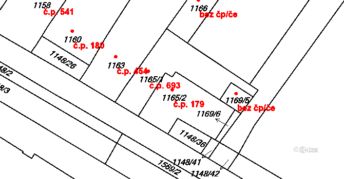 Lednice 179 na parcele st. 1165/2 v KÚ Lednice na Moravě, Katastrální mapa