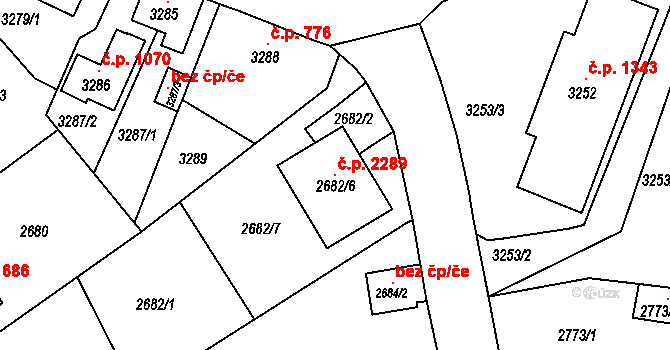 Sokolov 2289 na parcele st. 2682/6 v KÚ Sokolov, Katastrální mapa