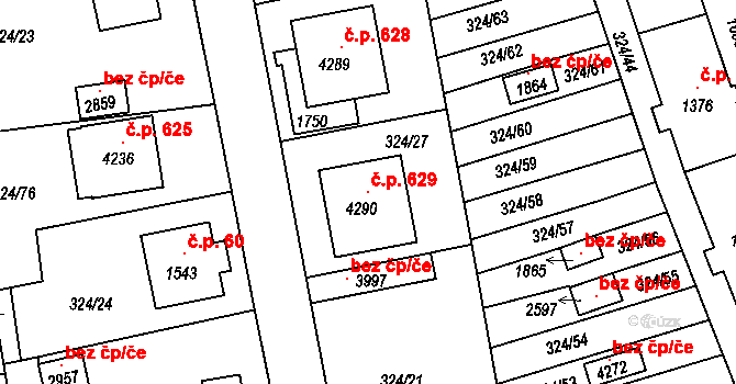 Horní Brána 629, Český Krumlov na parcele st. 4290 v KÚ Český Krumlov, Katastrální mapa