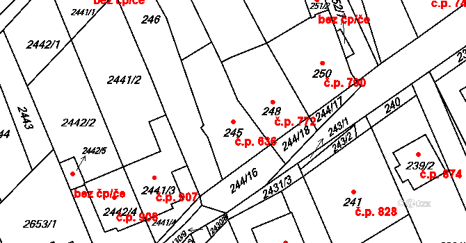Koryčany 636 na parcele st. 245 v KÚ Koryčany, Katastrální mapa