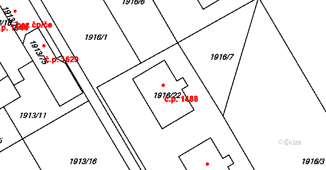 Holešov 1488 na parcele st. 1916/22 v KÚ Holešov, Katastrální mapa