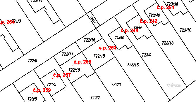Přerov IV-Kozlovice 263, Přerov na parcele st. 722/15 v KÚ Kozlovice u Přerova, Katastrální mapa