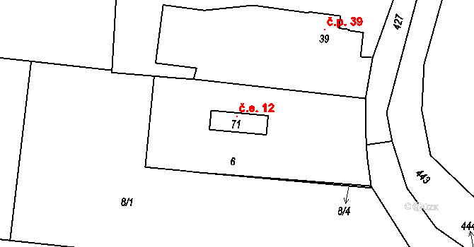 Sedlec 12, Lanžov na parcele st. 71 v KÚ Sedlec u Lanžova, Katastrální mapa