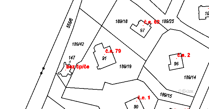 Mradice 79, Postoloprty na parcele st. 91 v KÚ Mradice, Katastrální mapa