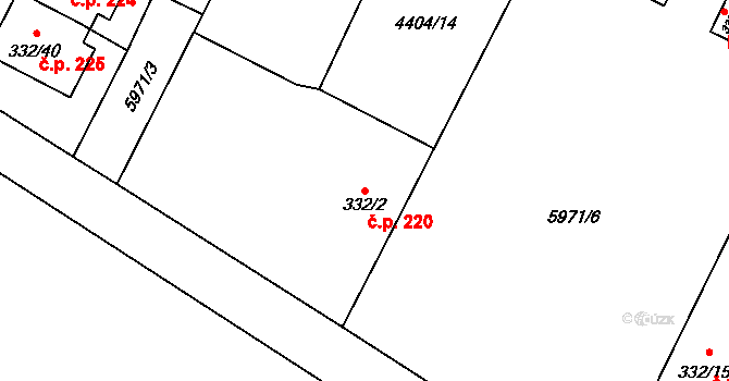 Hrušovany nad Jevišovkou 220 na parcele st. 332/2 v KÚ Hrušovany nad Jevišovkou, Katastrální mapa