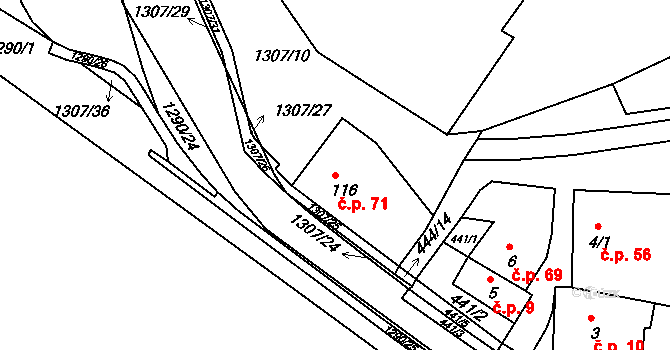 Plenkovice 71 na parcele st. 116 v KÚ Plenkovice, Katastrální mapa