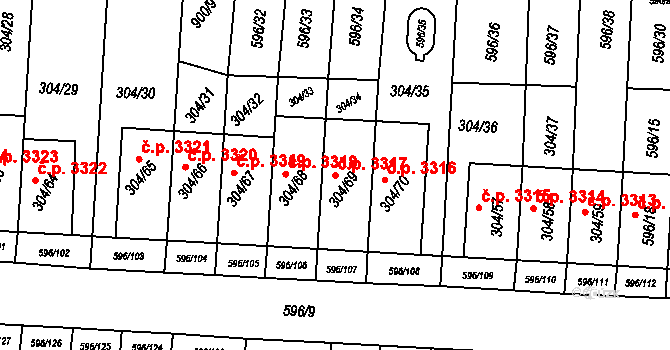 Znojmo 3317 na parcele st. 304/69 v KÚ Znojmo-Louka, Katastrální mapa