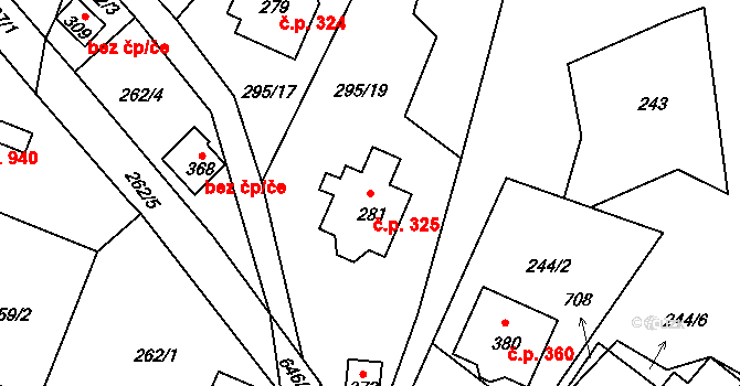 Josefův Důl 325 na parcele st. 281 v KÚ Josefův Důl u Jablonce nad Nisou, Katastrální mapa