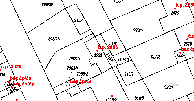 Jablonec nad Nisou 2886 na parcele st. 3035 v KÚ Jablonec nad Nisou, Katastrální mapa