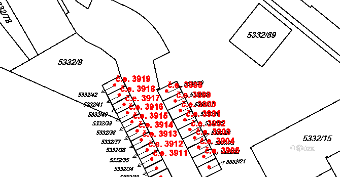Jihlava 3898 na parcele st. 5332/29 v KÚ Jihlava, Katastrální mapa