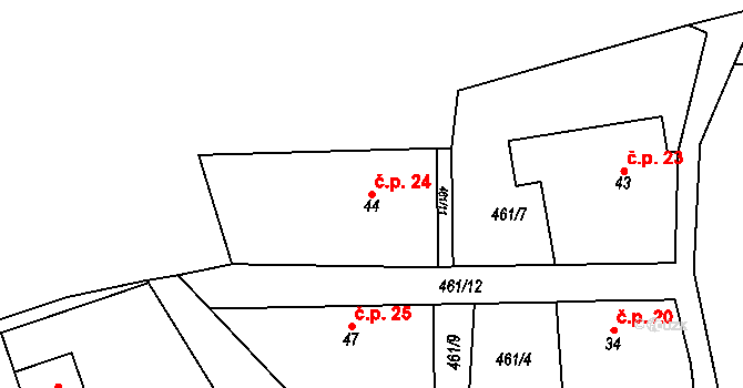 Husinec 24 na parcele st. 44 v KÚ Husinec u Řeže, Katastrální mapa