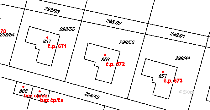 Horoměřice 672 na parcele st. 858 v KÚ Horoměřice, Katastrální mapa