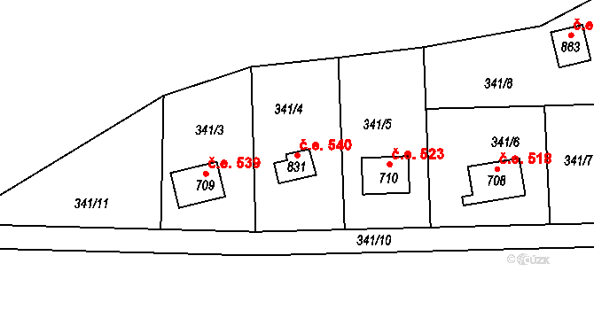 Kamenný Přívoz 540 na parcele st. 831 v KÚ Kamenný Přívoz, Katastrální mapa