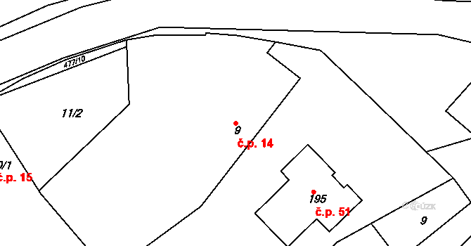 Neratov 14 na parcele st. 9 v KÚ Neratov, Katastrální mapa