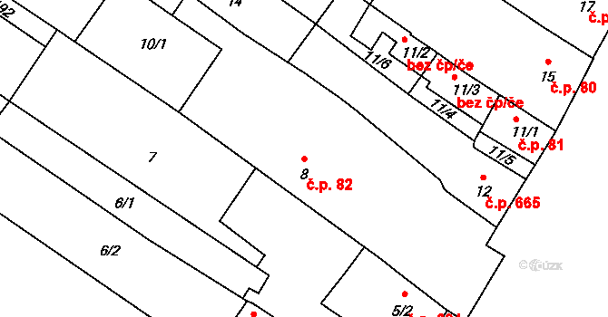 Lužice 82 na parcele st. 8 v KÚ Lužice u Hodonína, Katastrální mapa