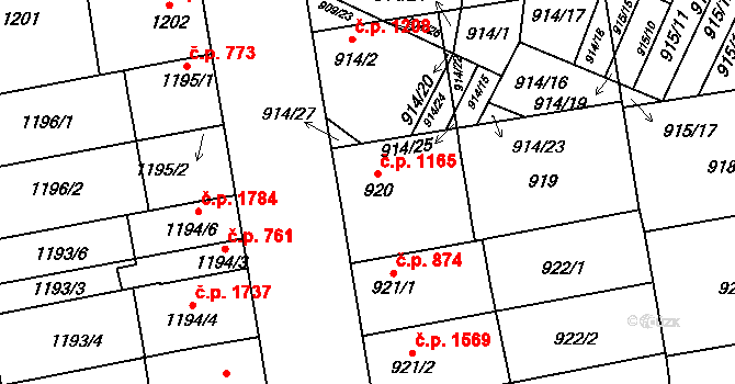 Dubňany 1165 na parcele st. 920 v KÚ Dubňany, Katastrální mapa