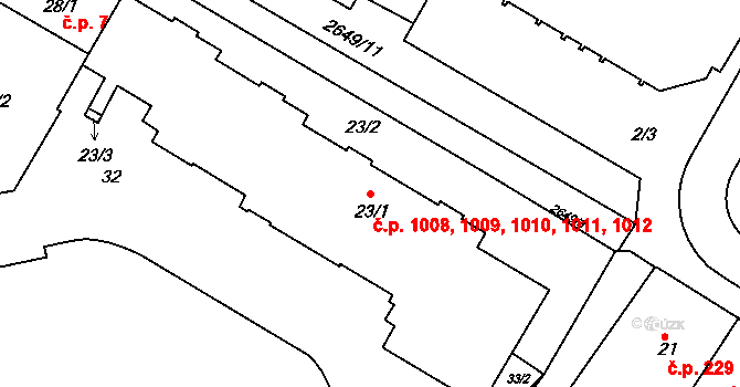 Rýmařov 1008,1009,1010,1011, na parcele st. 23/1 v KÚ Rýmařov, Katastrální mapa