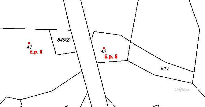 Radíč 5, Ješetice na parcele st. 42 v KÚ Ješetice, Katastrální mapa