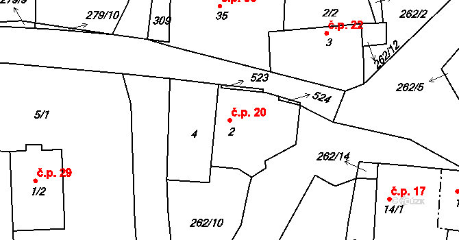 Tlustovousy 20, Tuklaty na parcele st. 2 v KÚ Tlustovousy, Katastrální mapa