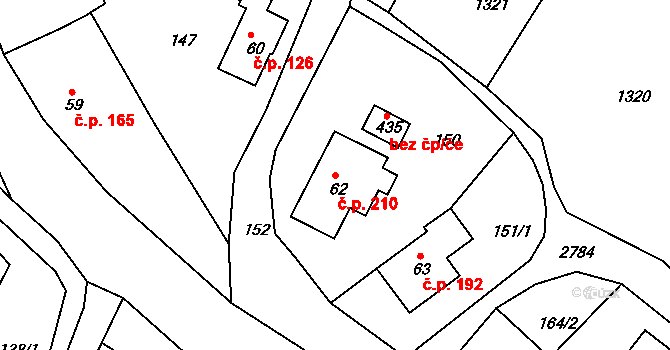 Václavice 210, Hrádek nad Nisou na parcele st. 62 v KÚ Václavice u Hrádku nad Nisou, Katastrální mapa