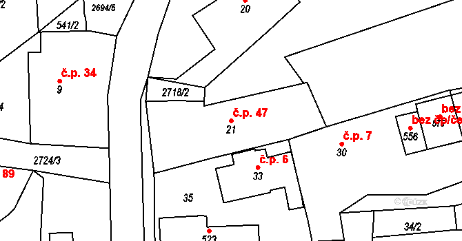 Loučky 47 na parcele st. 21 v KÚ Loučky u Turnova, Katastrální mapa
