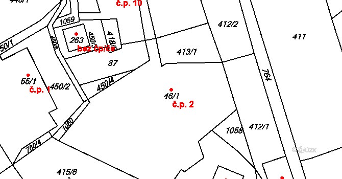 Chutnovka 2, Mírová pod Kozákovem na parcele st. 46/1 v KÚ Sekerkovy Loučky, Katastrální mapa