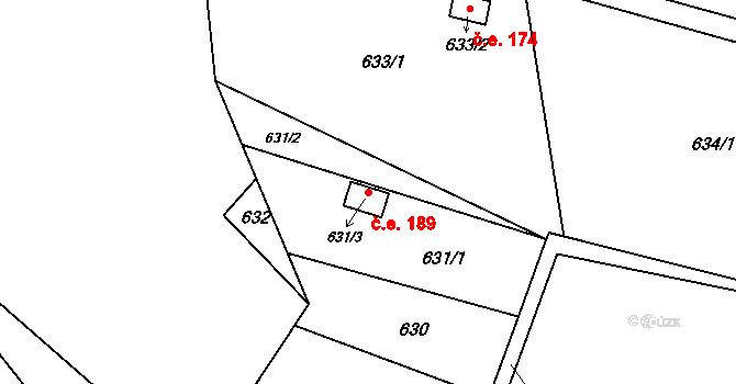 Žižlavice 189, Blansko na parcele st. 631/3 v KÚ Těchov, Katastrální mapa