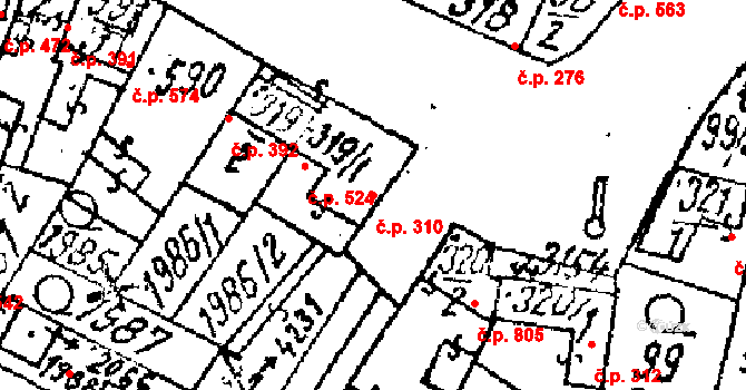 Lanžhot 310 na parcele st. 319/1 v KÚ Lanžhot, Katastrální mapa