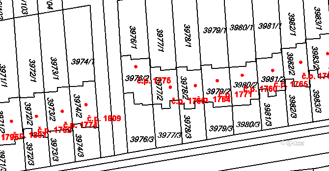 Tachov 1766 na parcele st. 3977/2 v KÚ Tachov, Katastrální mapa