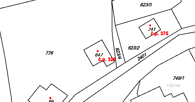 Osík 326 na parcele st. 647 v KÚ Osík, Katastrální mapa