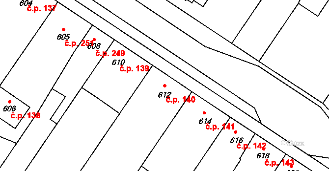 Křelov 140, Křelov-Břuchotín na parcele st. 612 v KÚ Křelov, Katastrální mapa