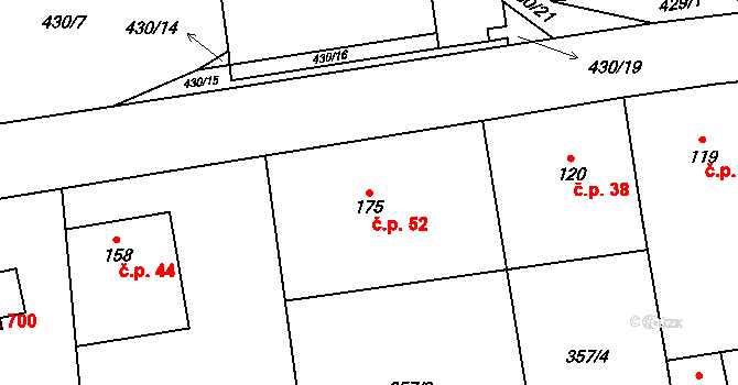Sulice 52 na parcele st. 175 v KÚ Sulice, Katastrální mapa