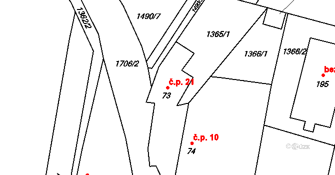 Smilovice 21 na parcele st. 73 v KÚ Smilovice, Katastrální mapa